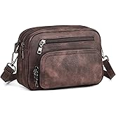 FADEON Crossbody Bags for Women Multi-pocket Leather Crossbody Purses, Designer Shoulder Bag Purse Removable Strap Brown