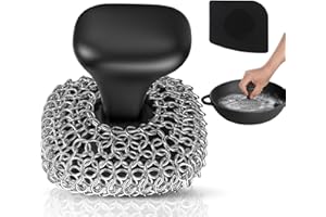 Purgreat Cast Iron Scrubber | Dish Scrub Brush | 316 Cast Iron Cleaner Chainmail Scrubber for Pan Skillet Cleaner - Dish Scouring Pad Dishwasher Safe Cleaning Kit, Black 03