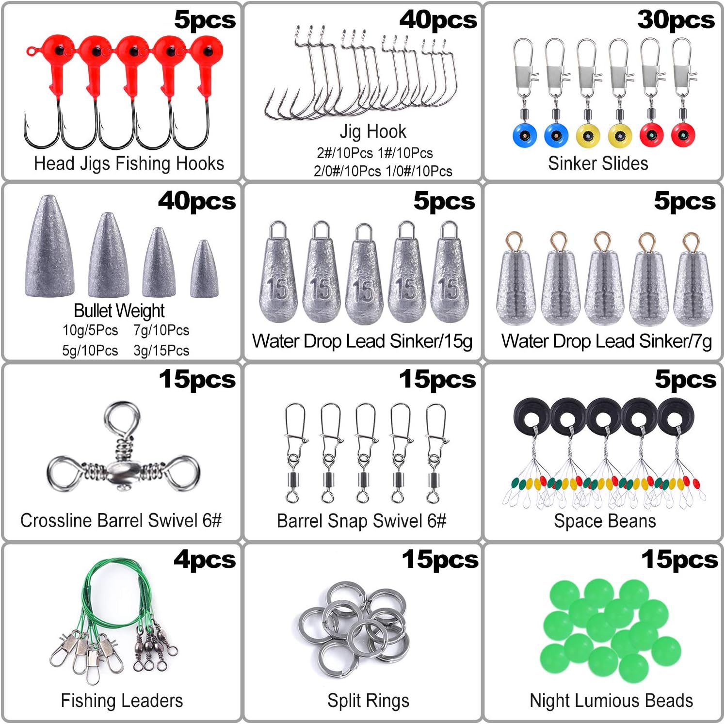 TOPFORT 230PCS Fishing Accessories Kit, Including Jig Hooks, Bullet Bass Casting Sinker Weights, Different Fishing Swivels Snaps, Sinker Slides, Fishing Line Beads, Fishing Set with Tackle Box… : Sports & Outdoors