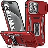SEFING Case for iPhone 15 Pro Phone Case with Slide Camera Cover, with Finger Ring Holder Stand, fit Magnetic Car Mount, for iPhone 15 Pro (Red)