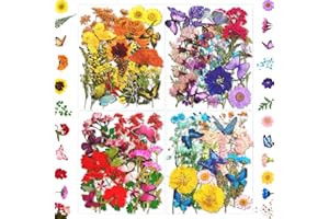 MIKIYA 103Pcs Dried Pressed Flowers with Butterfly Stickers for Resin Molds, Real Natural Bulk Dry Floral Leave for DIY Art Crafts, Epoxy Jewelry, Candle, Soap Making, Nails Decors