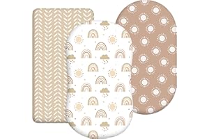 Civarua Kids Baby Bassinet Sheets Girl Unisex - 3 Pack Safe Cradle Sheets Universal for Hourglass, Oval Rectangle Bassinet Mattresses (32" x 16") Cloud Rainbow