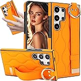CCSmall for Samsung Galaxy S25 Ultra Case with Wrist Strap for Girls Women, PU Leather Adjustable Wristbands Kickstand with Finger Key Ring Phone Cover for Samsung S25 Ultra ZWD Orange