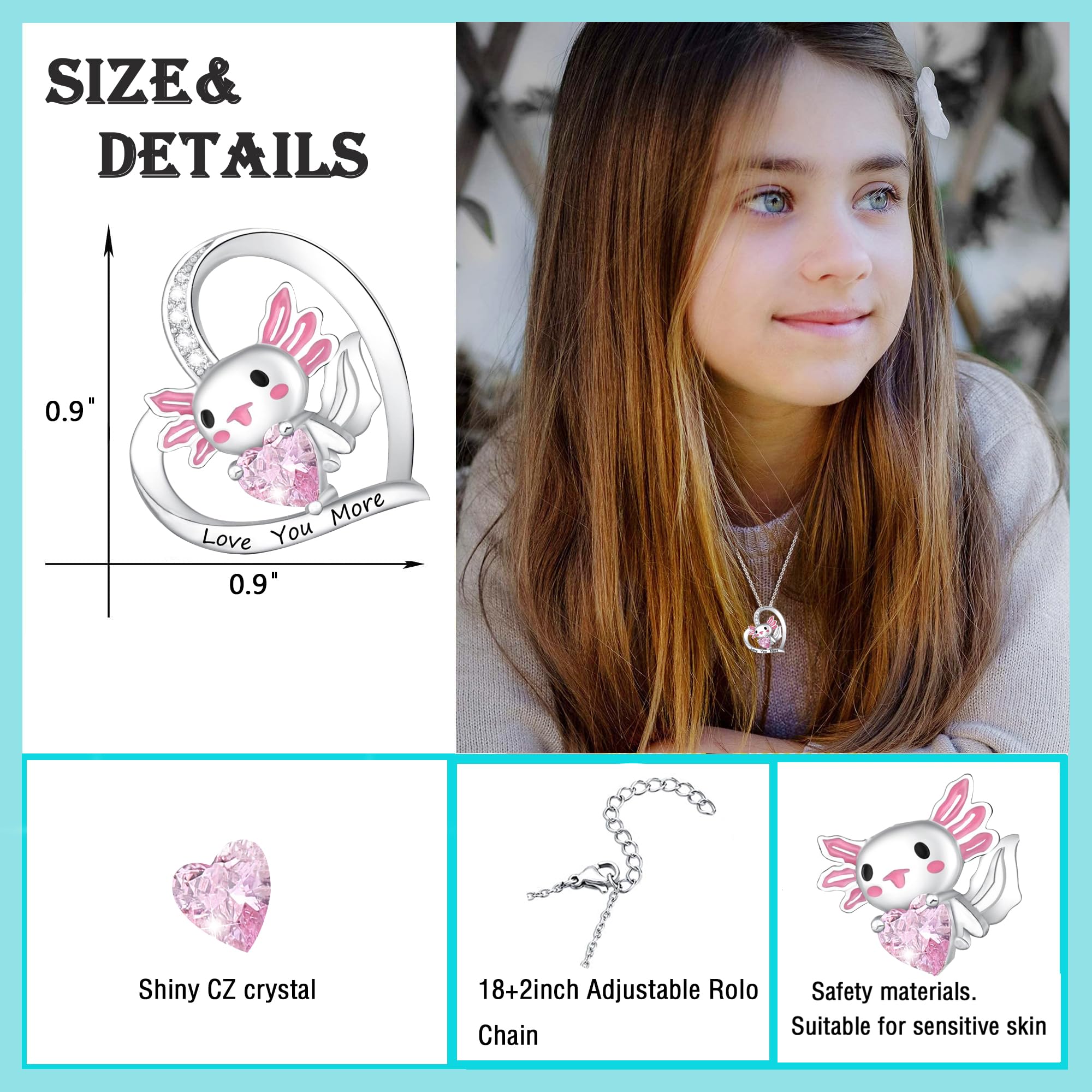 M&Ostyle Cute Axolotl Necklace for Girls Boys Crystal Pendant Necklaces Gifts Jewelry Gifts for Girls Daughter Boys Son Granddaughter Niece Birthday Christmas Graduation Gift