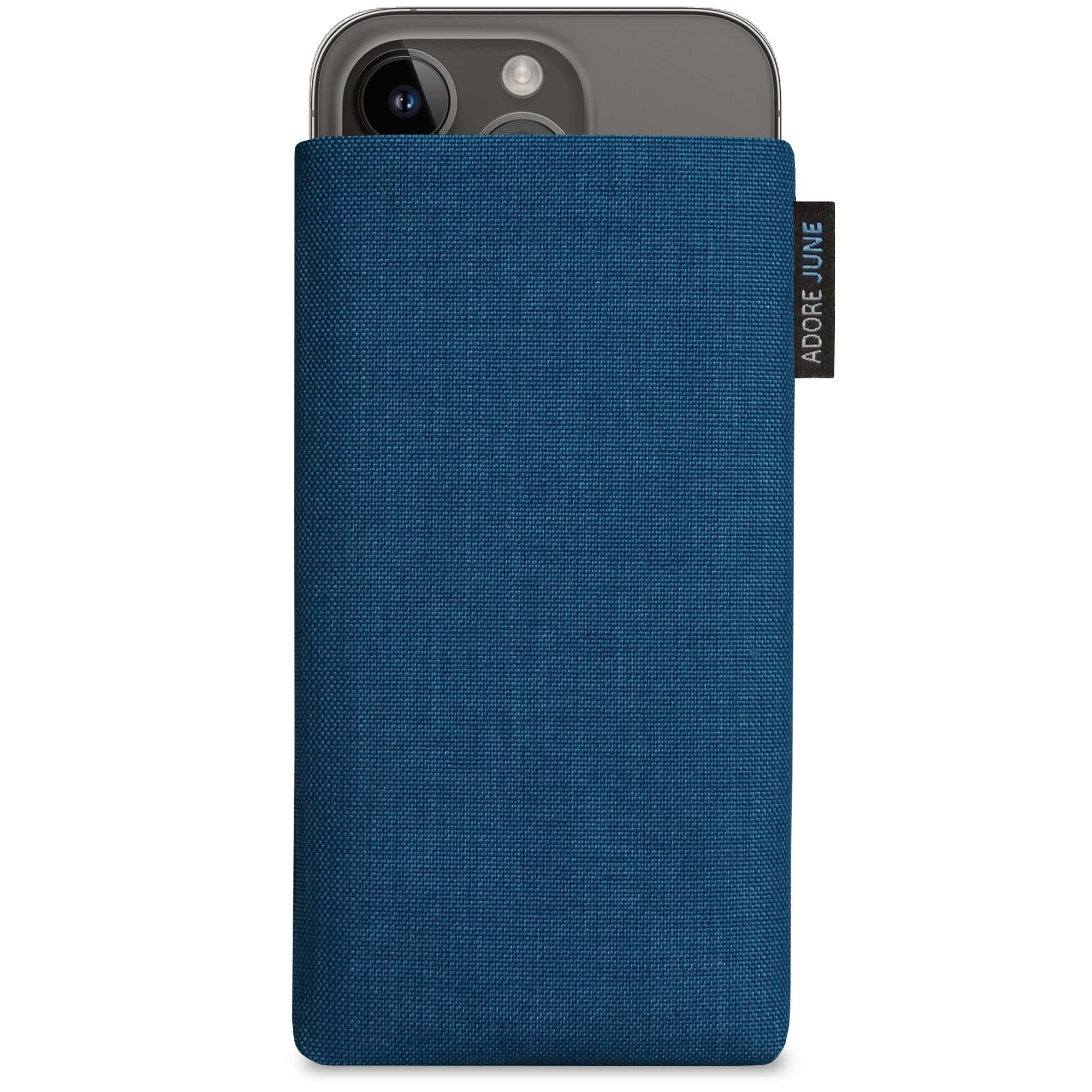 Adore June Classic Ocean Blue Case Compatible with iPhone 15 14 / iPhone 15 14 Pro Mobile Phone Case Made of Durable Cordura Fabric with Screen Cleaning Effect, Made in Europe
