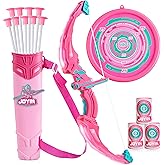 JOYIN Pink Bow and Arrow Set for Girls, LED Light Up Archery Toy Set with 9 Suction Cup Arrows, Target & Arrow Case, Christmas Indoor Outdoor Activity Toy for Kids Girls Ages 3-12
