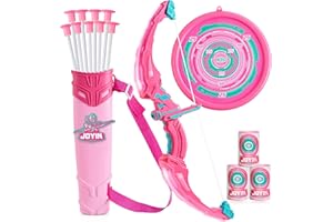 JOYIN Girls Pink Arrow and Bow Set Shooting Toy with LED Bow and 9 Arrows with Suction Cups Activity Toy for Girls 3-12 Years