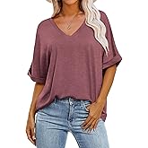 GKBK Womens Oversized T Shirts V Neck Loose Fit Shirts Short Sleeve Summer Casual Tops 2025 Trendy Blouses Y2K Plain Tees