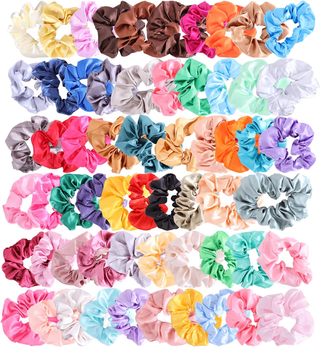 Hair Scrunchies, Bebester 60PCS Silk Satin Hair Scrunchies Scrunchy Hair Bands Ponytail Holder Solid Color Traceless Hair Ring Hair Rope Accessory for Girl Women