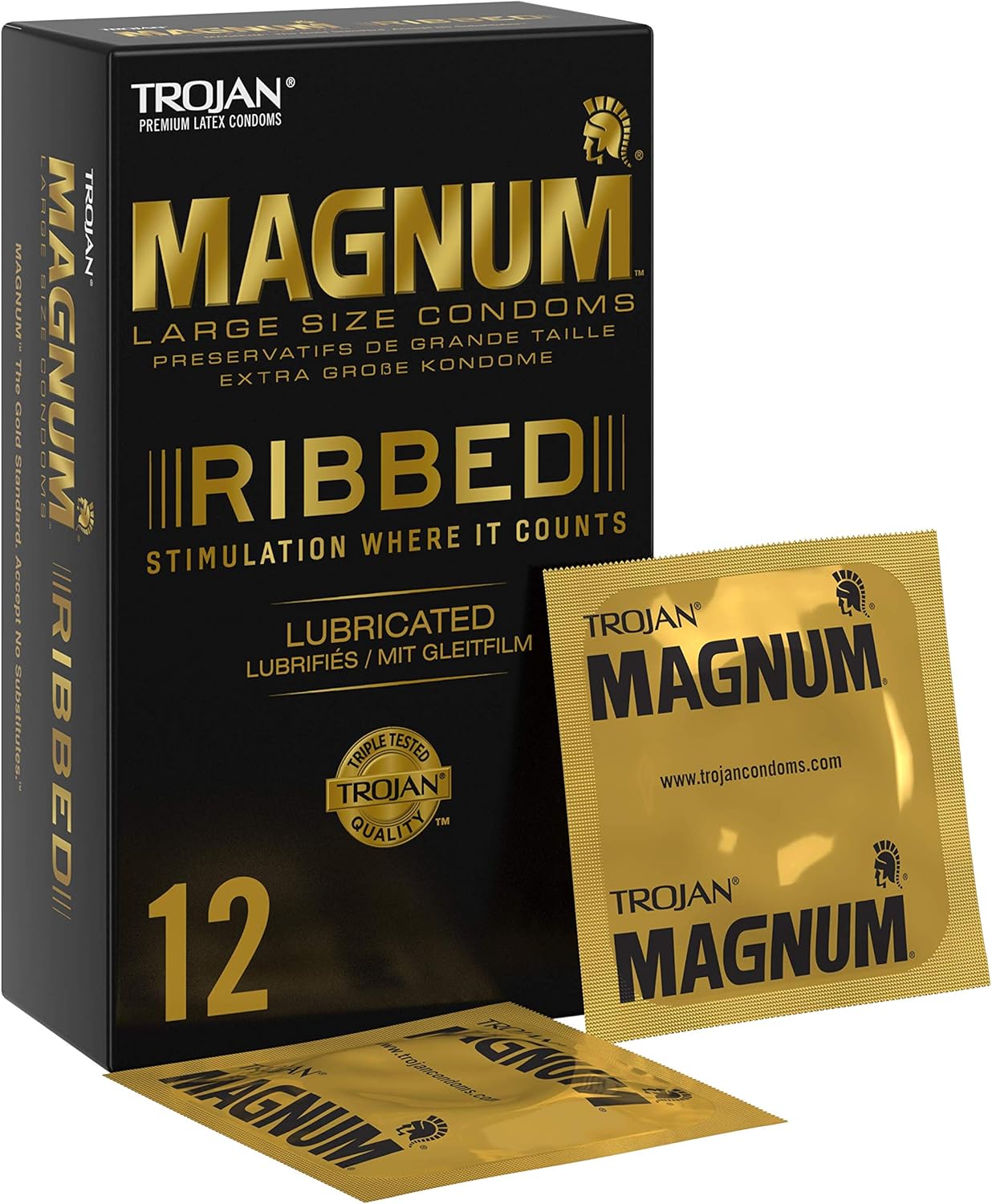 Amazon De Trojan Magnum Grosse Gerippte Und Gleitfahige Kondome Mit Hochwertigem Latex 12er Pack