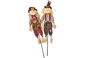 WORTH IMPORTS 48" Stake, Set of 2 Scarecrow, Brown, Orange, Cream, Yellow, Burgundy
