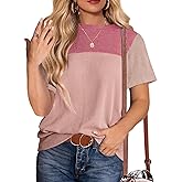 Zeagoo Womens Casual Summer Tops Short Sleeve T Shirts Crewneck Basic Tees Blouses Color Block Tunic Tops