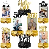 Eucutur 8Pcs 50th Birthday Decorations Honeycomb Centerpieces for Women Men, Black Gold Vintage 1976 50th Bday Photo Table Centerpieces Party Supplies, Glitter Cheers to 50 Year Old Bday Table Topper