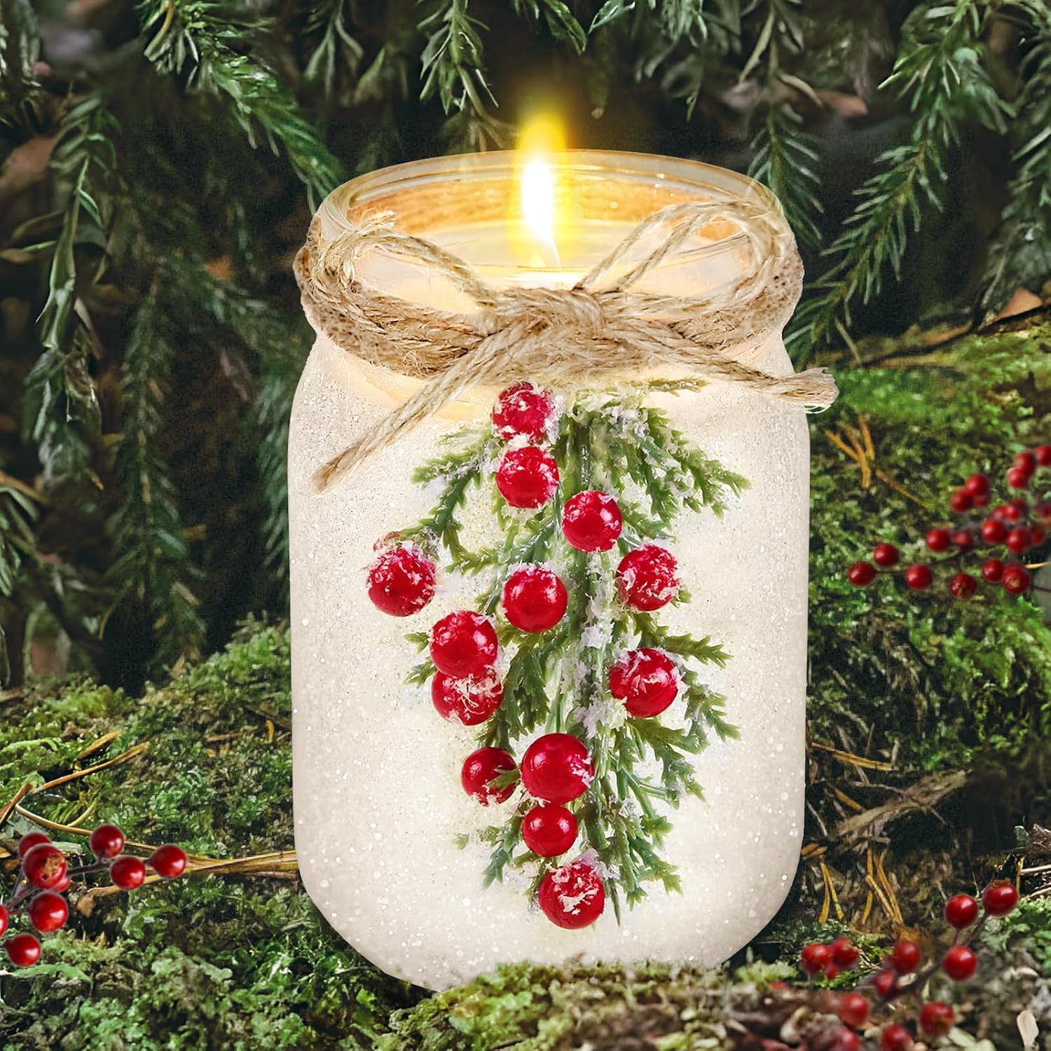 Candles & Holders - Christmas Decorations - Christmas Decor- 18 Oz Winter Mason Jar Candle - Rustic Farmhouse Xmas Decoration for New Home Room Indoor Tables - Unique Christmas Gifts for Adults Women Teachers Mom