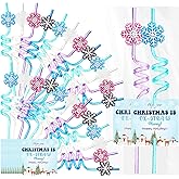 Vesici 72 Pcs Winter Party Favors Straws for Kids Glitter Snowflake Drinking Reusable Plastic Straws and Cards Winter Goodie Gifts Stuffers Classroom Prizes Birthday Party Supplies