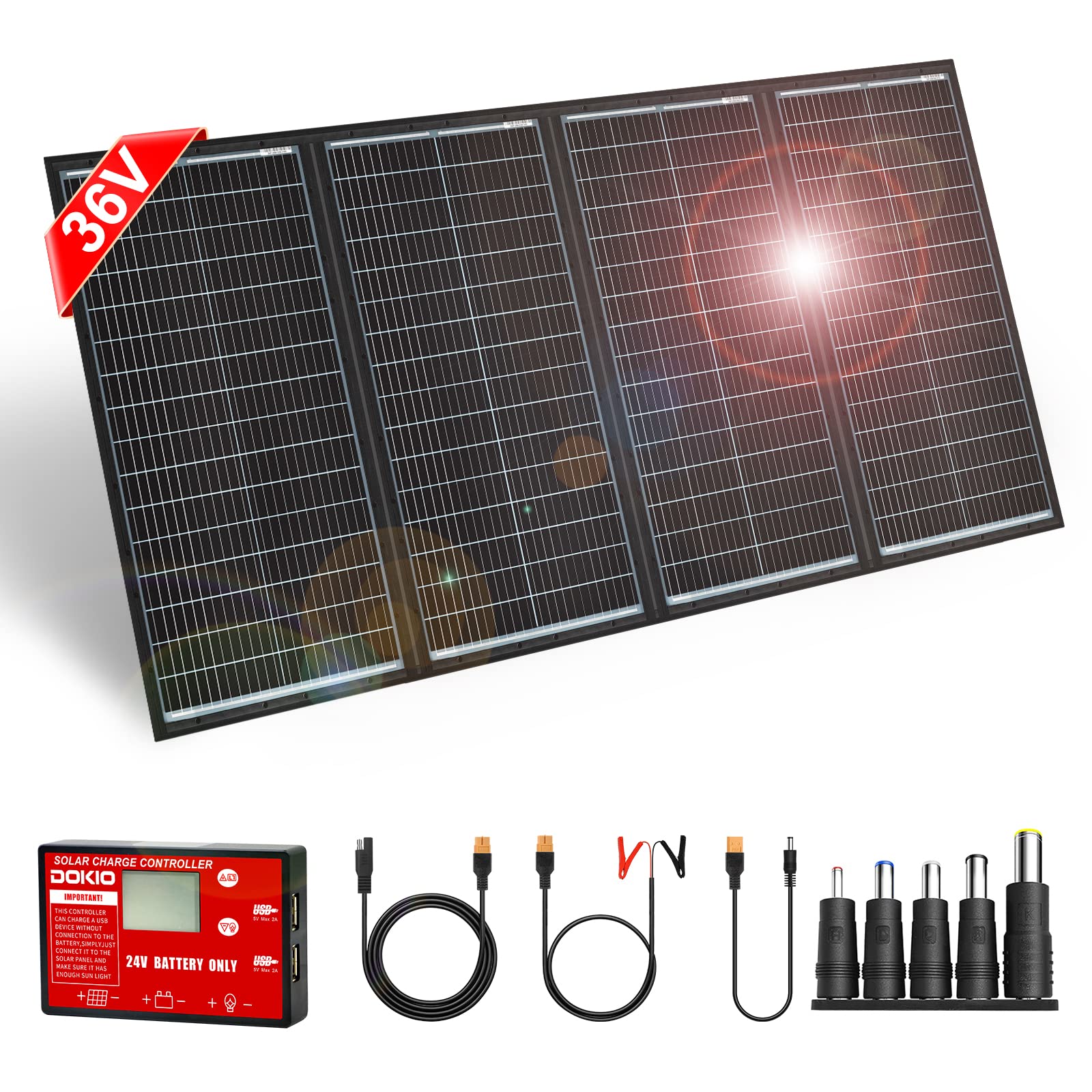 DOKIO 300W 36V Black Portable Solar Panels Kit