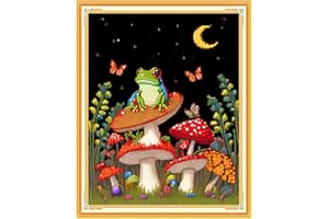 Findvoor Stamped Cross Stitch Kits for Beginners Full Range of Cross Stitching Embroidery Pattern for Kids or Adults, 11CT DIY Needlepoint Embroidery Starter Kits-Frog Mushroom 15.7x19.7 inch