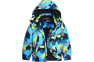 UMMTOM Boys Waterproof Ski Jacket Warm Winter Fleece Snow Coat Kids Outdoor Hooded Snowboard Jacket