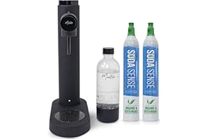 MonTen Soda - Matte Black Sparkling Water Maker - Includes 2 x 60L Soda Sense CO2 Cylinder & Reusable 900ML PET Bottle - Stylish - Eco-Friendly - Soda Maker Made with Premium Stainless Steel