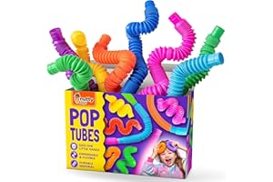 Nutty Toys Pop Tubes - Large 8-Pack Sensory Toys - Creative STEM Learning for Kids and Toddlers - Connect & Pop! Top ADHD Autism Fidget 2025, Best Boy & Girl Christmas Stocking Stuffers Gifts Idea