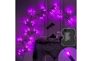 LEASEN [8 Modes & Timer] 6 Ft 45 LED Halloween Willow Vine Twig Decor Garland Decorations with Purple Lights, Halloween Garland with Battery Operated Waterproof for Home Wall Fireplace Mantle Decorations