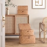 woodluv Set of 3 Seagrass Storage Box with Lid Brown view 2