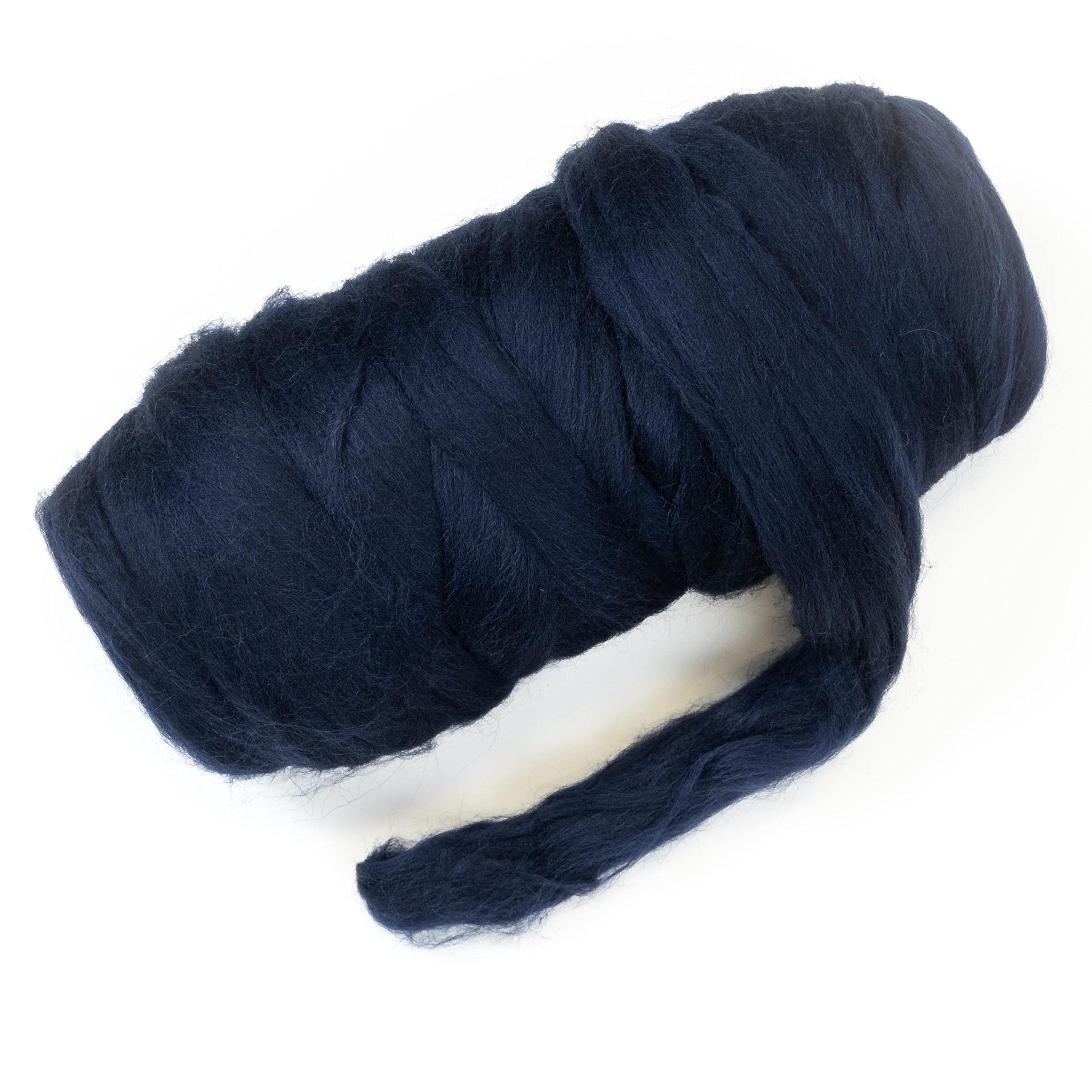 Kondoos Colored Natural Wool roving, 455 gr (1 lb). Best Wool for Needle Felting, Wet Felting, handcrafts and Spinning. (Blue Navy, 1 lb) — image 1
