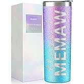 Onebttl Memaw Gifts for Grandma's Mother's Day, 20oz Purple & Blue Glitter Skinny Tumbler, Straw & Lid Included, Christian Gifts for Blessed Memaw