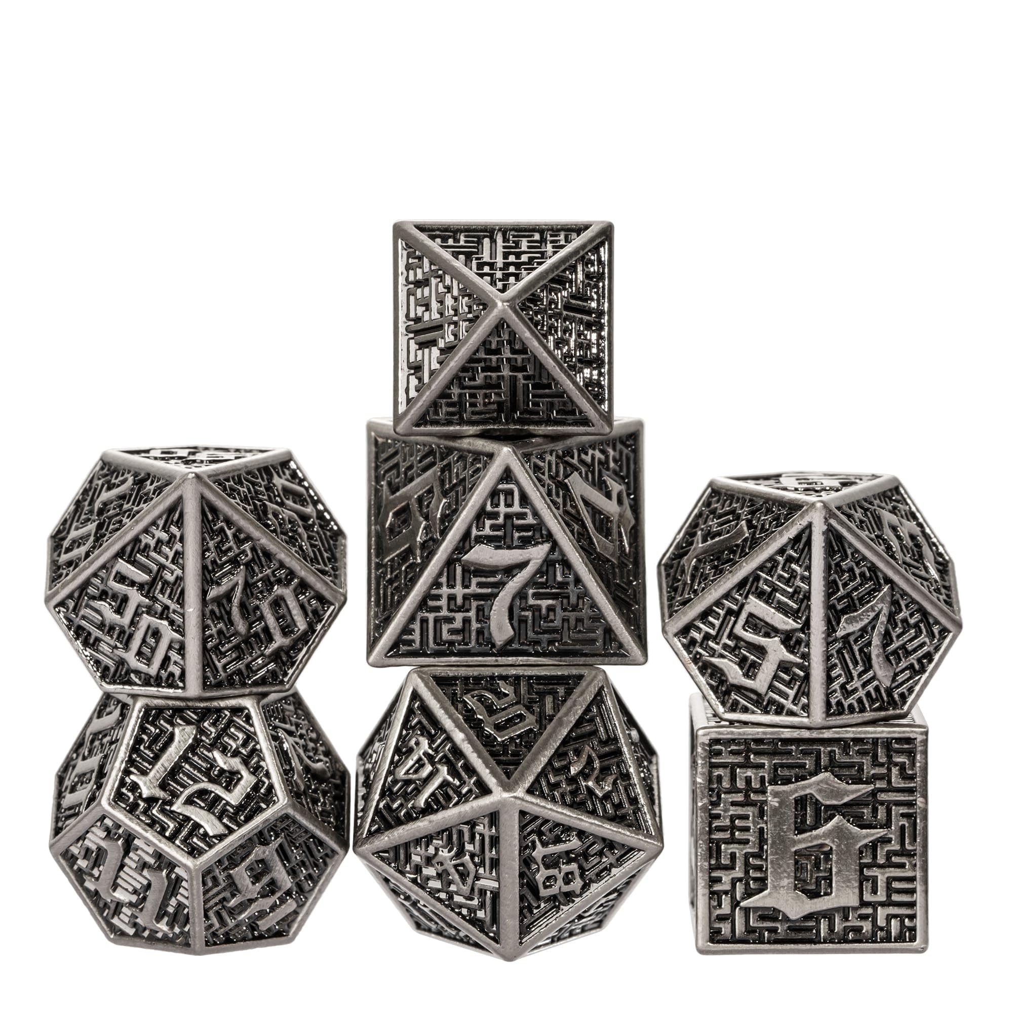 Cusdie Metal Dice Set, 7 Pcs DND Metal Dice, Maze Design Polyhedral Dice Set, for Role Playing Game D&D Dice Pathfinder(Ancient Nickel) — image 1