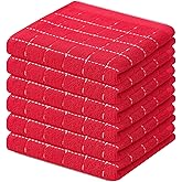 Mordimy 100% Cotton Terry Cloth Dish Cloths, Soft and Absorbent Checkered Dish Towels, Quick Drying Dish Rags for Washing Dishes, 6 Pack, 12 x 12 Inches, Red