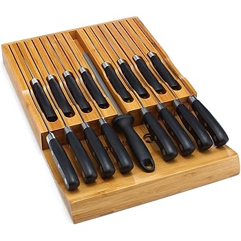 knife drawer block holder organizer bamboo kitchen expand spice heim organic concept premium steak knives holds storage wood