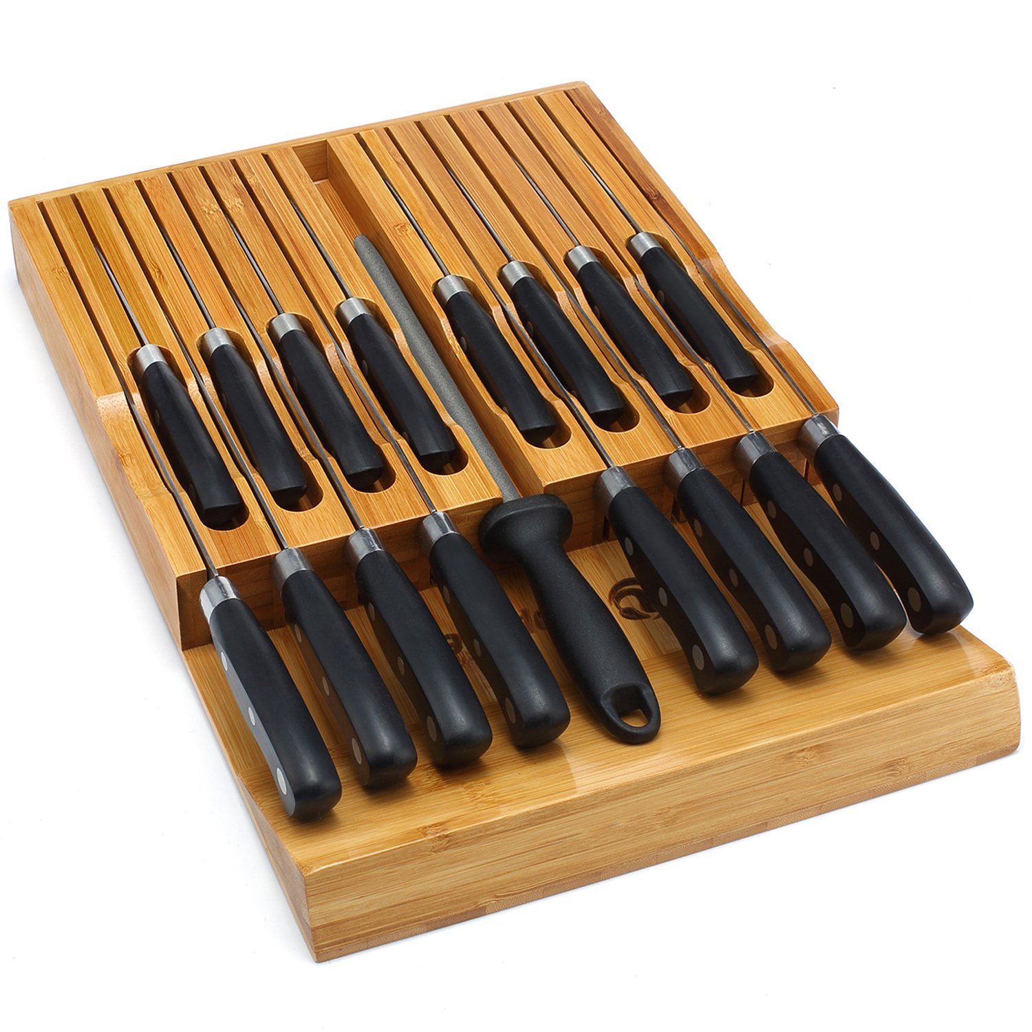 Utoplike In Drawer Bamboo Knife Block Drawer Organizer And Holder