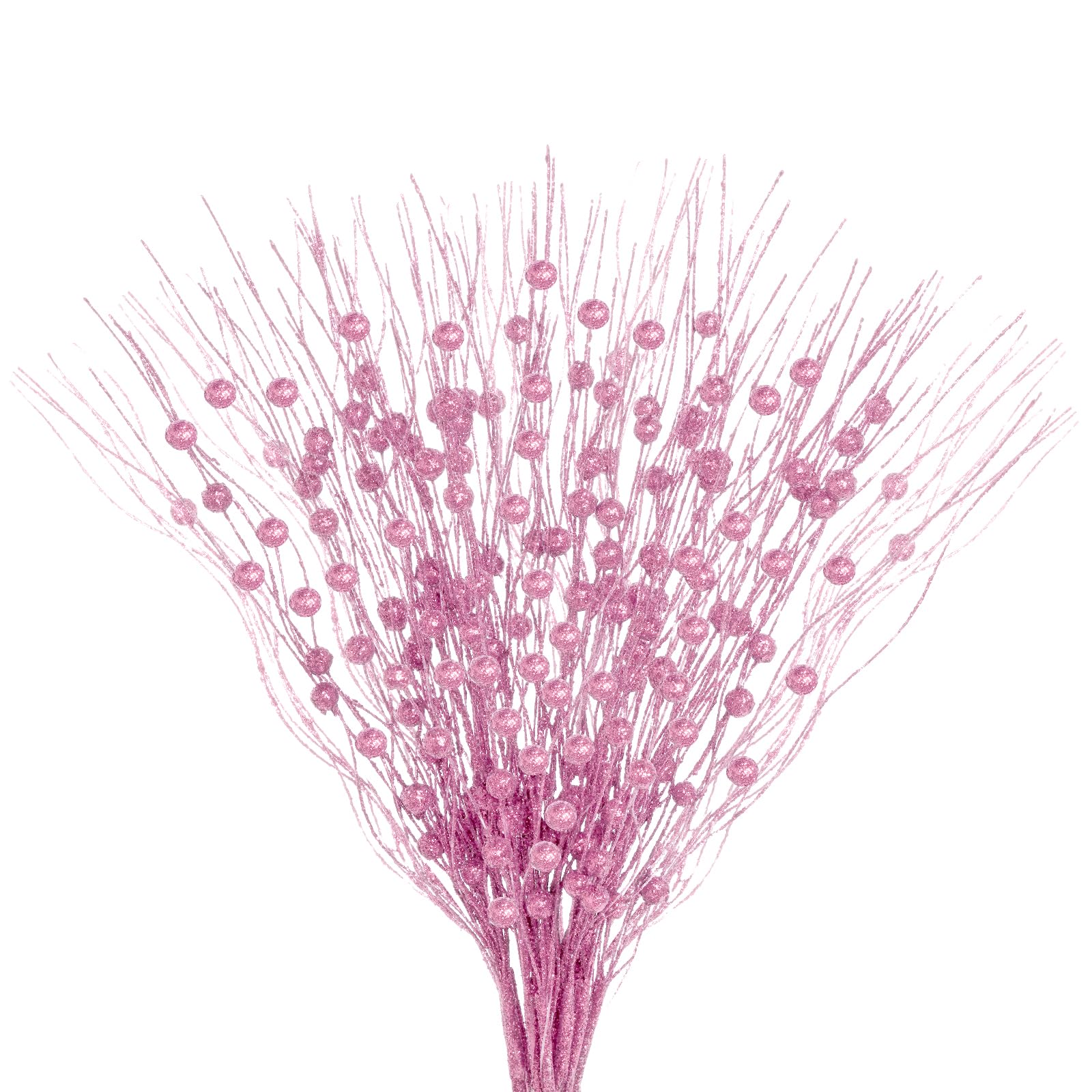 Photo 1 of Jmkcoz 12 Pack Christmas Glitter Curly Spray Picks Berry Stems Wispy Willow Christmas Berry Picks Sprays Glittered Twigs for Christmas Tree Topper Wreath Garland Decoration Floral Arrangement (Pink)