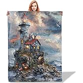 Plistiz Coastal Lighthouse Throw Blanket for Women Girls Boys, Soft Flannel Blankets Gifts for Living Room Couch, Home, Sofa Decor, 50"x60"