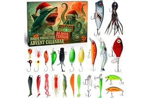 Fishing Advent Calendar 2025 for Adults, 24 Day Christmas Countdown with Spooky Fishing Lure Baits, Xmas Surprise Gifts for M
