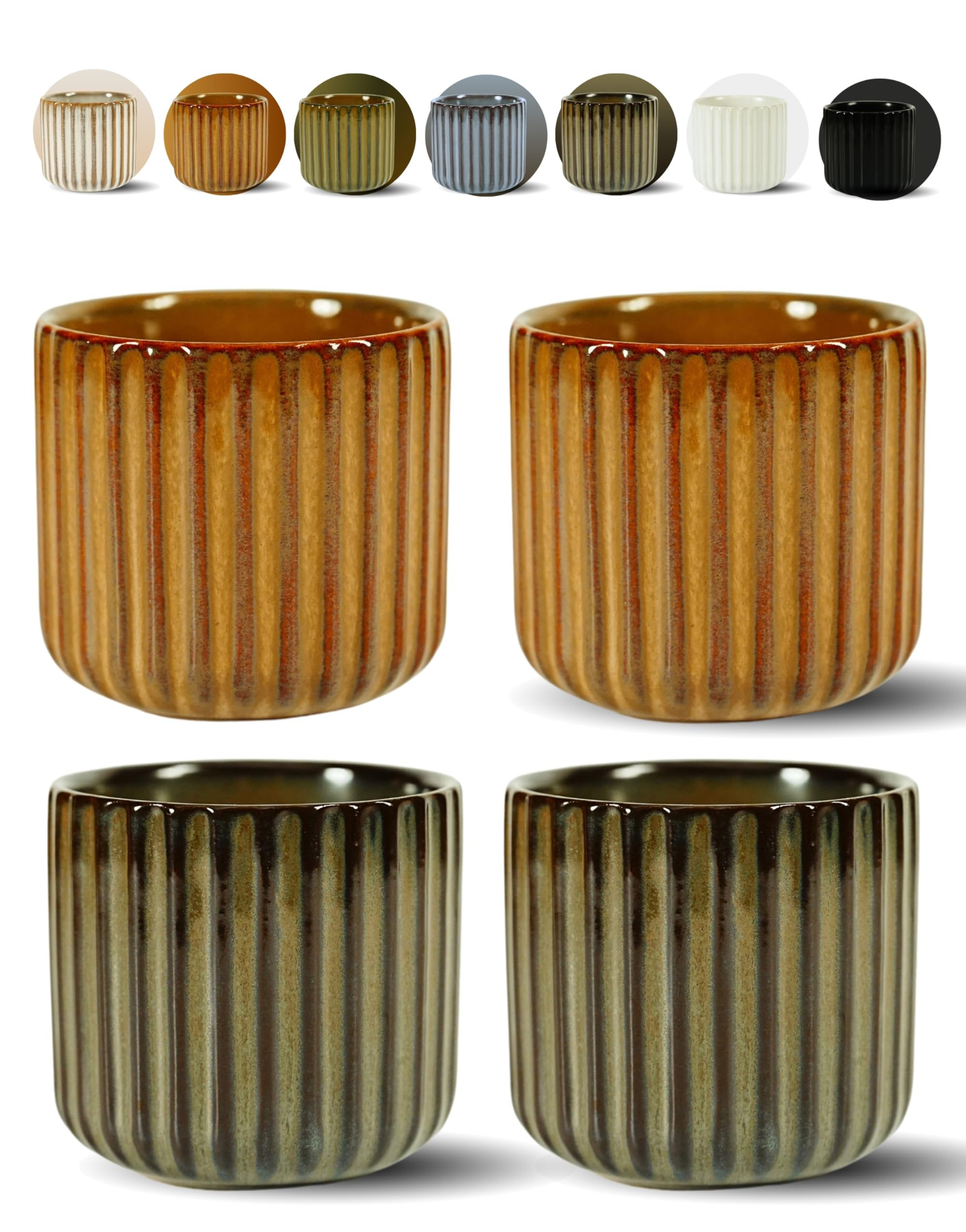 Erkundpresso. Espresso Cup Set 4x180ml, Thick-Walled Handleless Ceramic Cups, Heat-Retaining Scald-Proof, BPA-Free Kiln-Glazed for Espresso/Cappuccino, Unique Vintage Design - Brown + Bronze