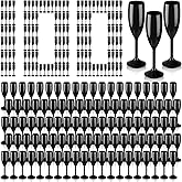 Domensi 100 Pcs Champagne Flutes Bulk 6 oz Christmas Acrylic Wine Glasses Toasting Goblet Unbreakable Plastic High Stem Champagne Cups for Wedding Birthday Party (Black)