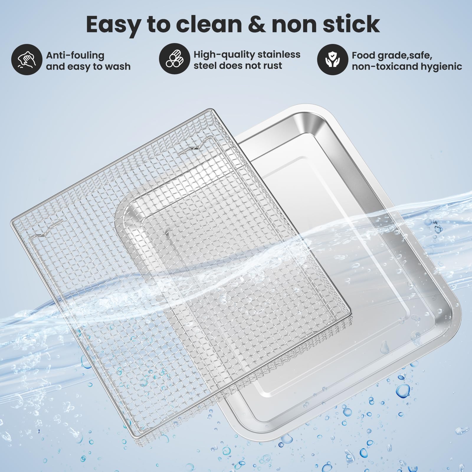 Stainless Steel Baking Tray Pan and Air Fryer Basket Compatible with Cuisinart Airfryer TOA-060 and TOA-065 for Cuisinart air fryer replacement parts