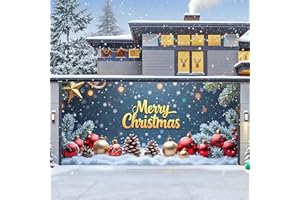 TTCHANG Christmas Garage Door Cover, Large Christmas Banner Backdrop Decorations Hanging Door Photography Decor for Indoor Outdoor House Patio Lawn Party Background,Merry Christmas,16x7FT