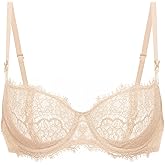 DOBREVA Women's Balconette Sexy Unlined Bra Lace Push Up Plus Size Bras See Through Underwire