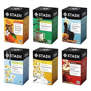 Stash Tea Soothing Herbal Tea 6 Flavor Variety Pack, 6 Boxes With 18-20 Tea Bags Each