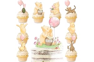 BACOSEYE Winnie Cake Topper with Cupcake Toppers for Baby Shower Decorations for Girls 25Pcs Winnie Cake Cupcake Decorations Birthday Party Supplies