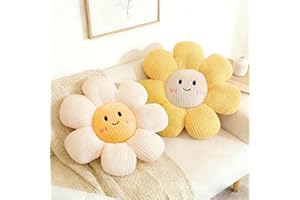 2 Pcs Cute Couch Pillows 17.7" Daisy Flower Pillow Decorative Flower Seat Cushion for Bedroom Living Room Sofa Decor White an