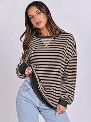 ANRABESS Women Striped Oversized Sweatshirt Long