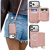 ORNARTO Magnetic Detachable Wallet Case for iPhone 17 Pro, [Compatible with MagSafe], Crossbody Wallet Case with Card Holder Wrist Strap, RFID Blocking PU Leather Wallet Phone Cover 6.3", Pink