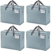 VENO 4 Pack Moving Bags, Christmas Storage Containers, Storage Totes, Zipper On Top, Sturdy, Storage Bags for Camping, Clothes, Bedding, Comforters, Pillows (13 Gallon Light Blue, 4 Pack)