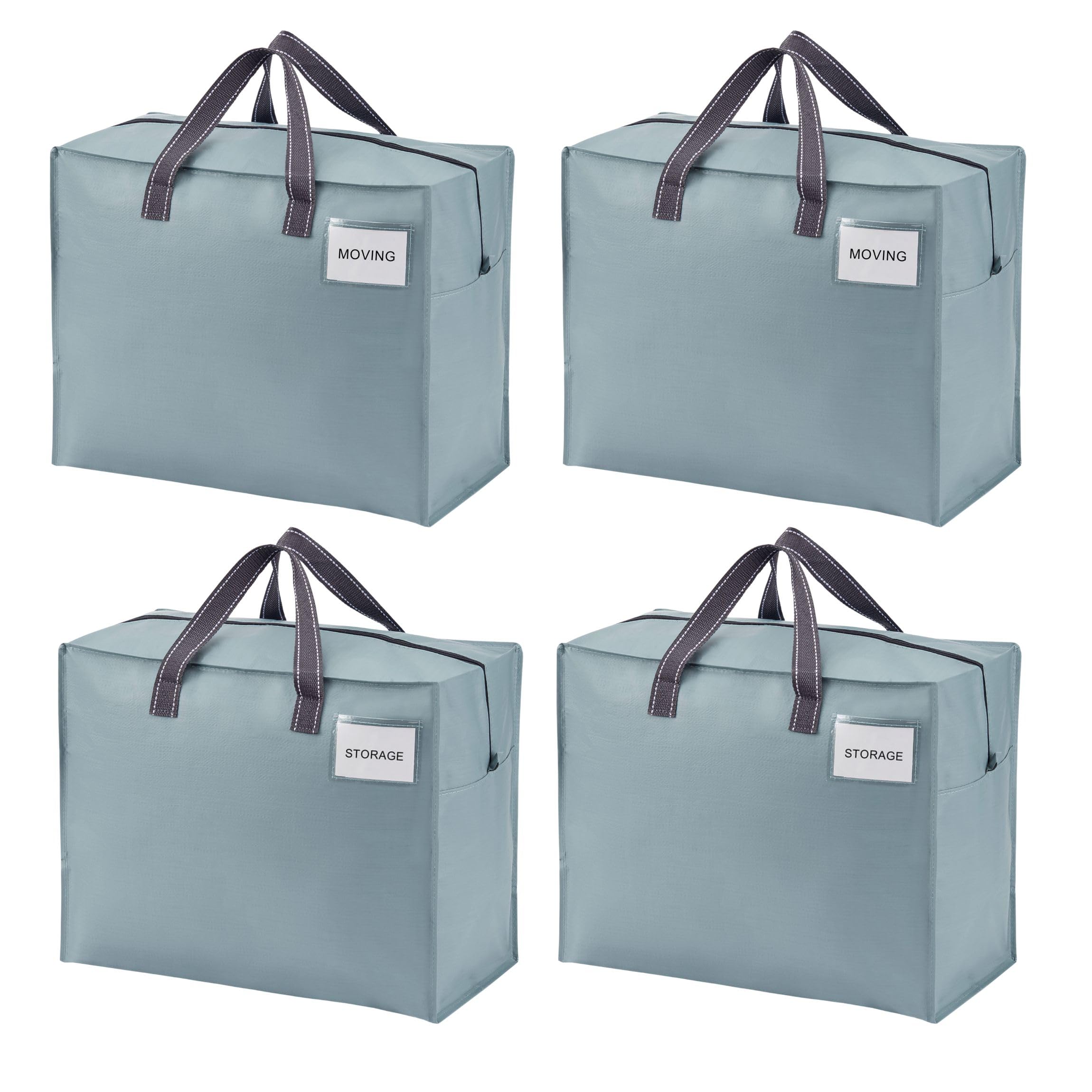 VENO 4 Pack 50L Large Storage Bags, Duvet Storage Bag King Size for Moving, Underbed Storage Bags for Bedding, Laundry Packing Boxes Clothes, Duvets, Blankets (50L Light Blue, 4 Pack)