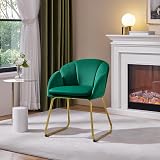 Yaheetech Velvet Tub Chair Vanity Chair with Golden Metal Legs Green view 5