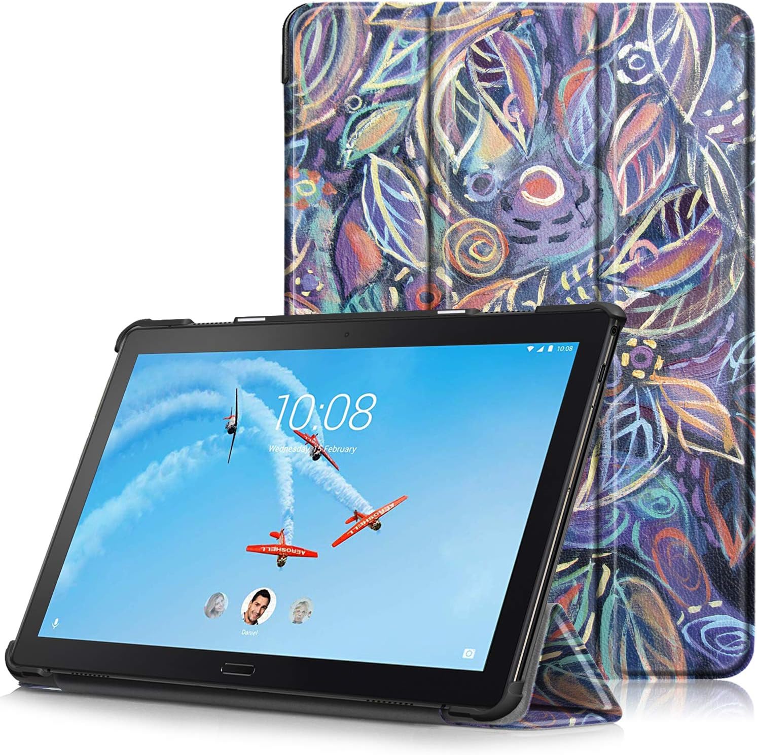 TTVie Case for Lenovo Tab P10, Ultra Slim Lightweight Smart Shell Stand Cover with Auto Wake/Sleep Function for Lenovo Tab P10 10.1" Full HD IPS Display Tablet 2018 Release, Colorful Leaves