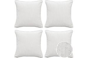 UNIMATTA Decorative Outdoor Waterproof Throw Pillows with Inserts, Set of 4, 18" x18" Pillows for Patio, Backyard, Bed, Couch, and Patio Furniture, Tan Stripe